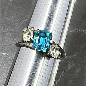 Sterling Blue Emerald-Cut Gem Ring with Side Stones